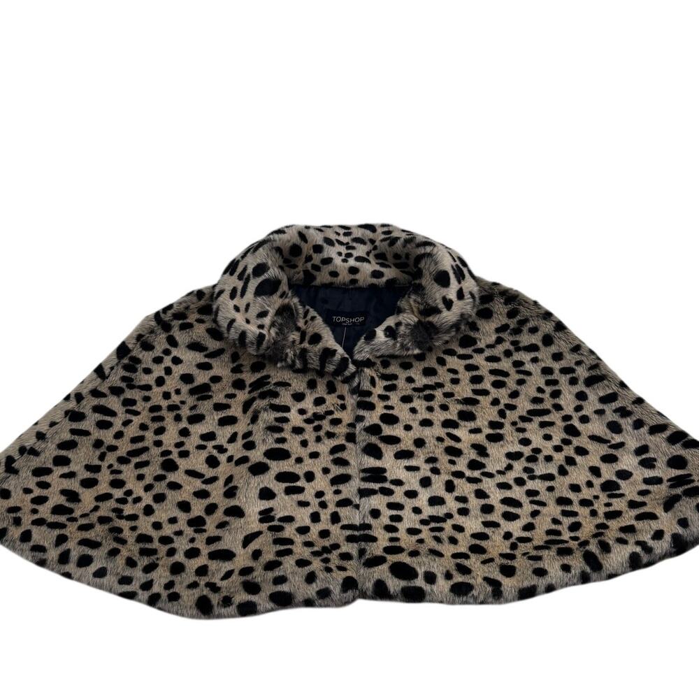 Topshop Leopard Animal Print Faux Fur Capelette Cropped Cape Women's One Size